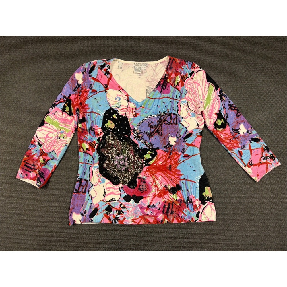 Alberto Makali Vintage Sparkly Top Sweater Size Large All Over Print
